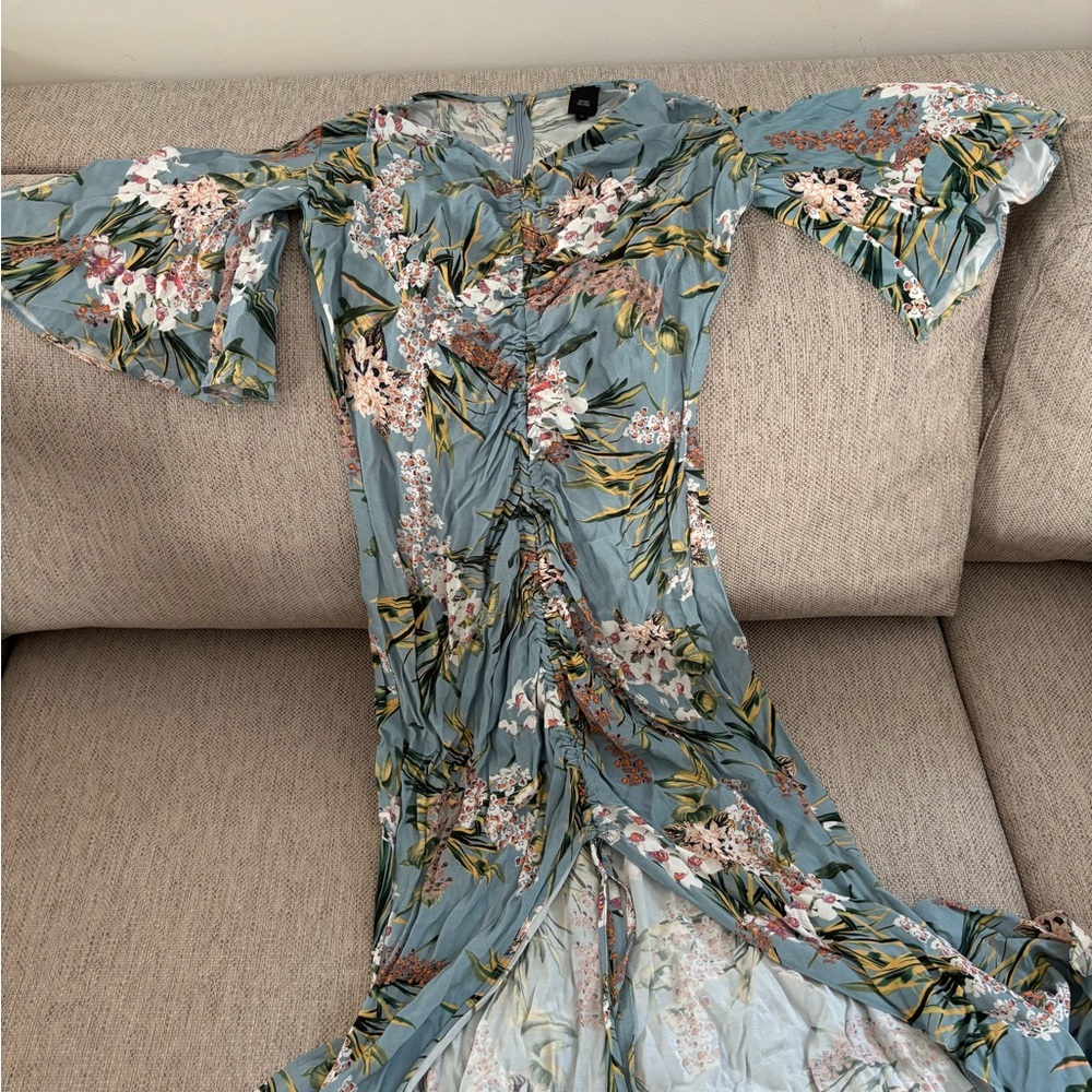 River Island Floral Cinched Dress in Blue and Pink